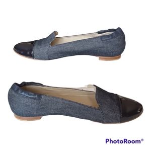 AGL Denim and Patent Leather Cap Loafer Flats Size 41